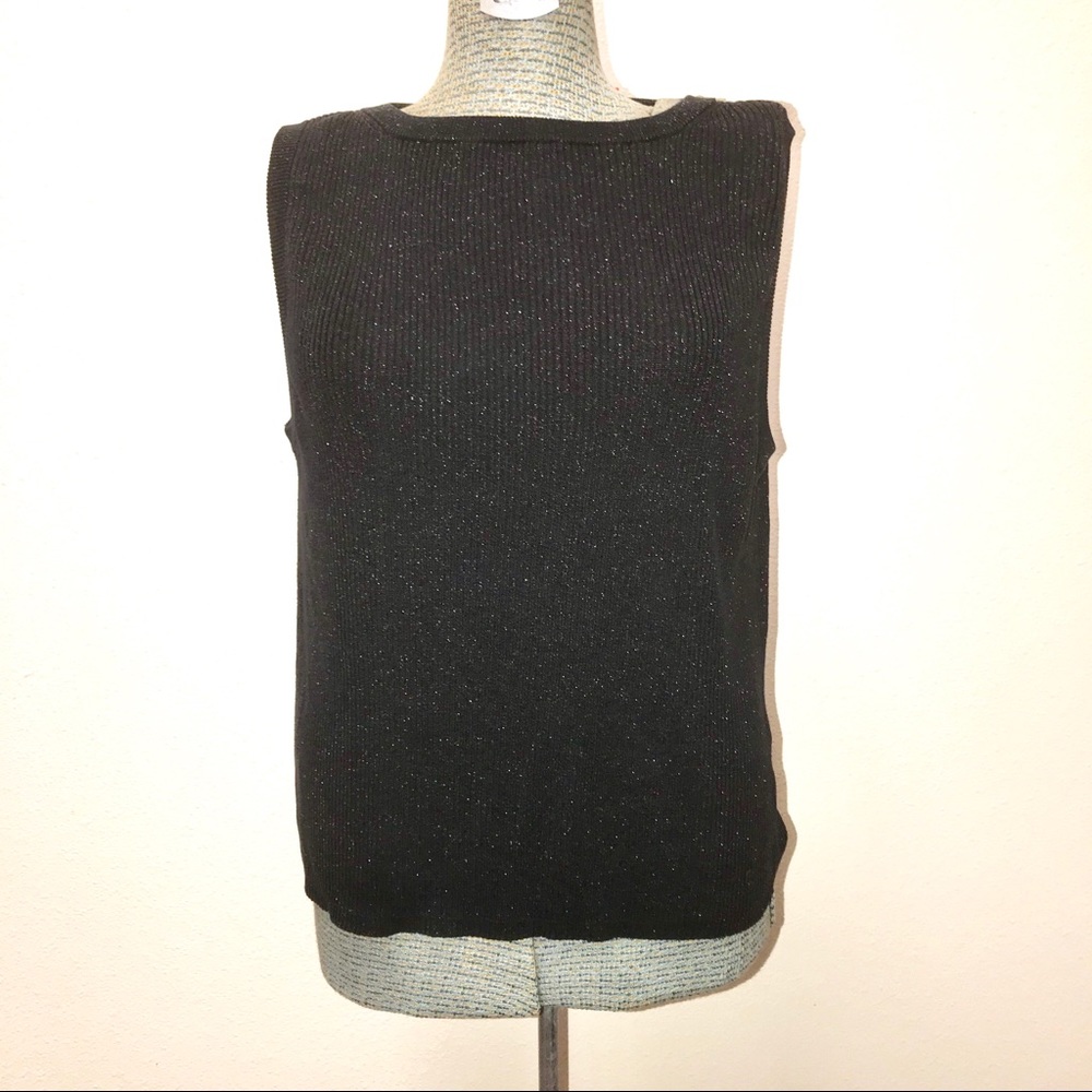 Carole Little II Black Silk Ribbed Tank 3X Shimmer